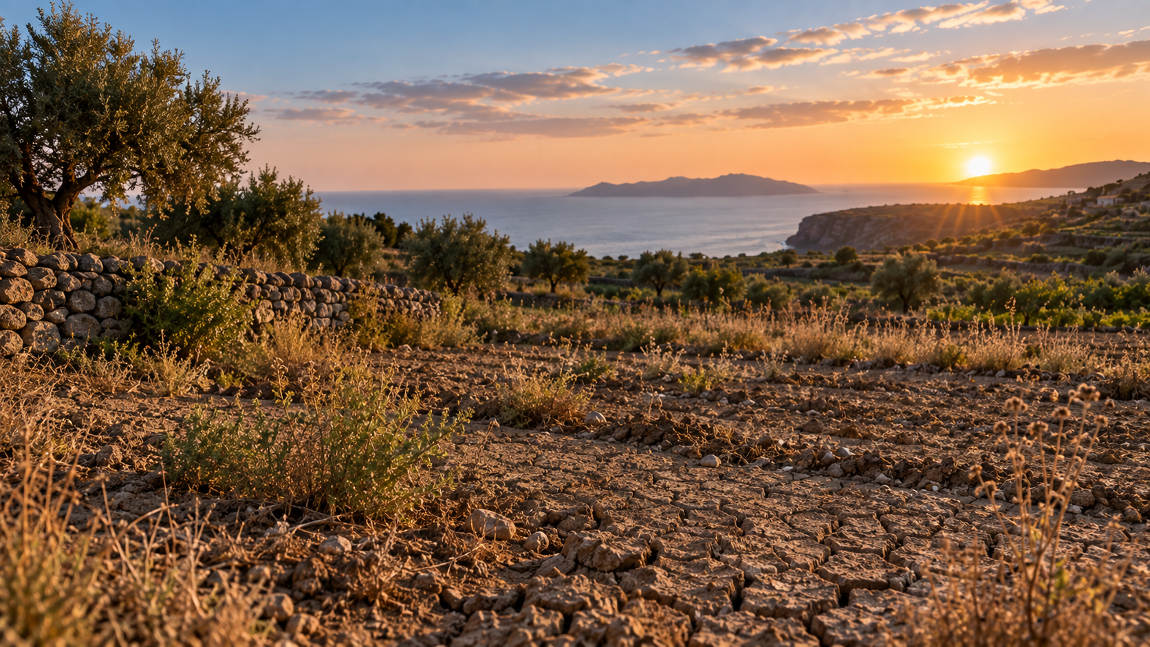 Suolo arido e screpolato al tramonto